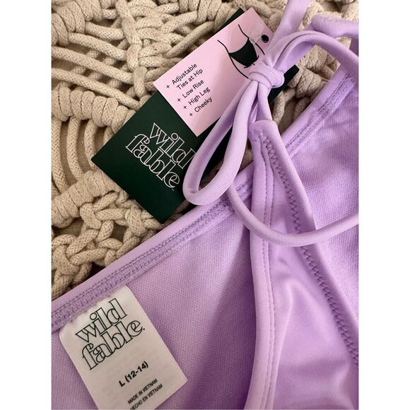 Wild Fable Purple Lavender Low Rise High Cut Cheeky Swim Bikini Bottoms Large - Picture 4 of 5